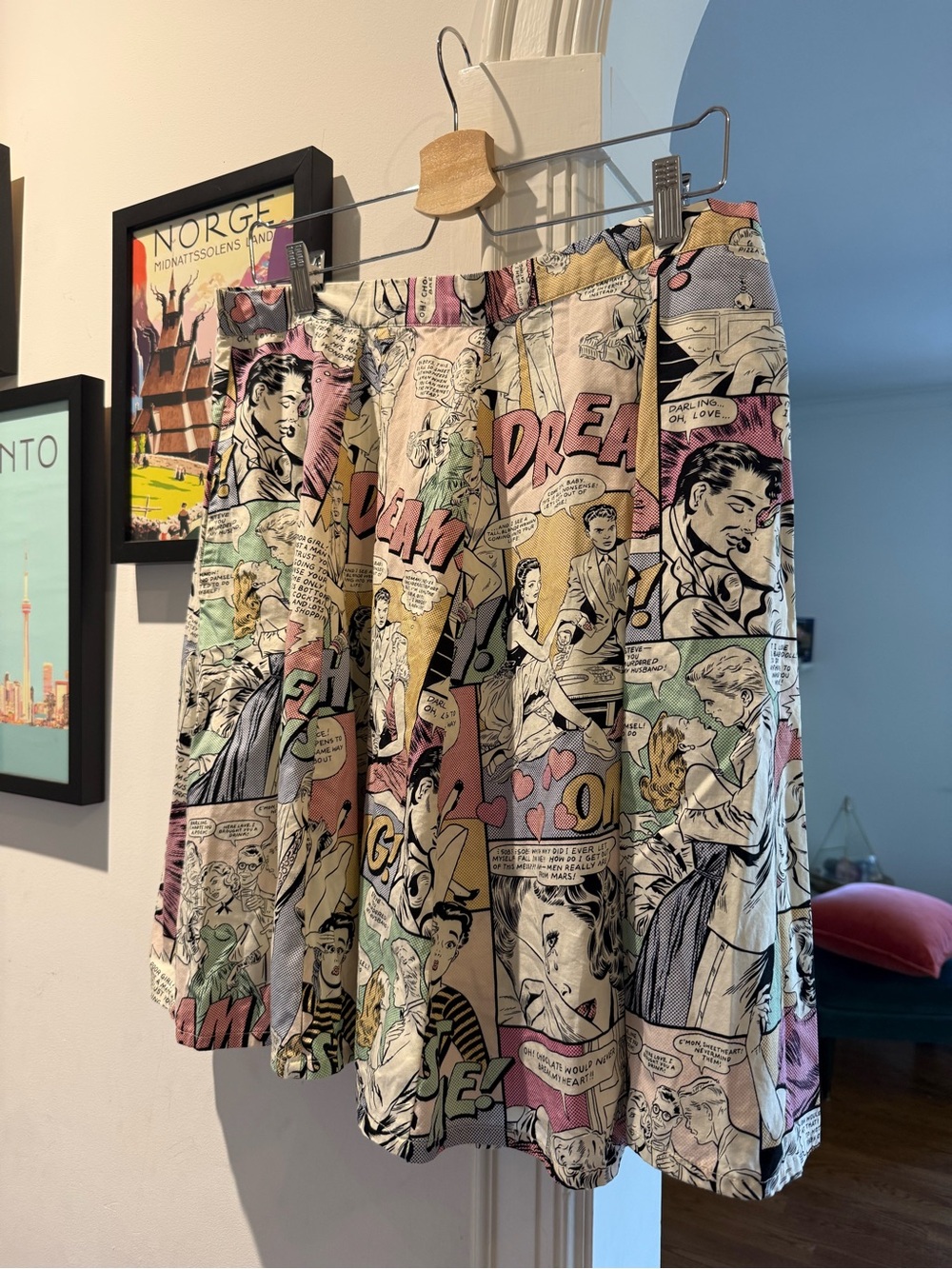 Dangerfield Revival Vintage Comic Book Print Pleated Skirt - Size 14